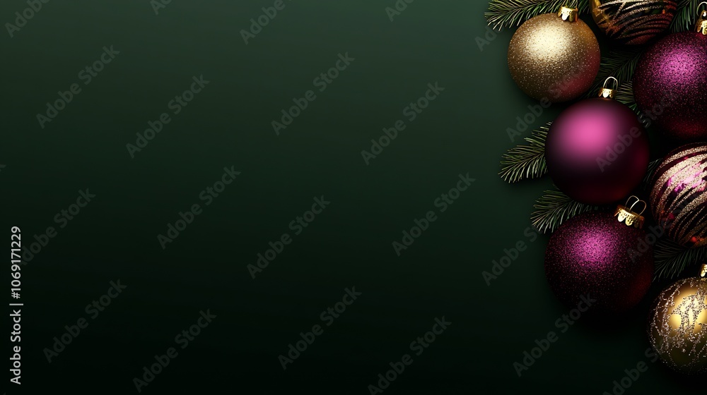 Poster elegant christmas background with festive ornaments on dark green canvas : generative ai