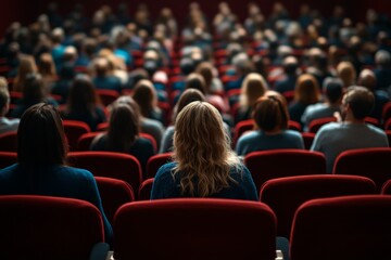 Audience in theater with large digital display symbolizing digital transformation cloud adoption and technology integration in IT settings