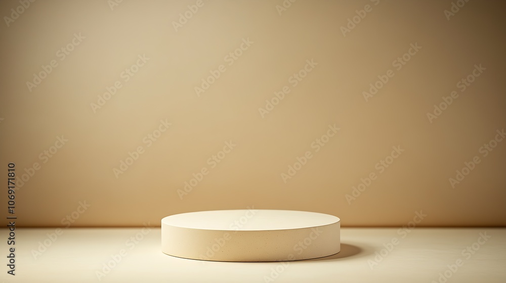 Poster beige round podium in elegant neutral setting for product showcases : generative ai