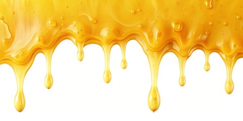 Dripping Honey Closeup Golden Liquid Drizzle Against White Background, honey, food, liquid