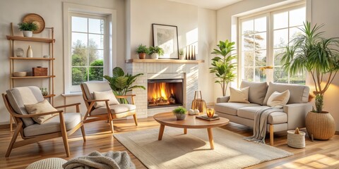 Cozy Living Room with Fireplace and Natural Light, Interior Design, Home Decor, Living Room Ideas, Home Design
