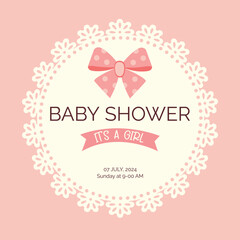 It's a girl. Baby shower invitation card for baby and kids new born celebration. Modern banner, template. Vector illustration