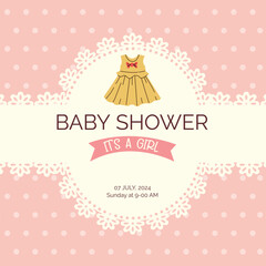 It's a girl. Baby shower invitation card for baby and kids new born celebration. Modern banner, template. Vector illustration