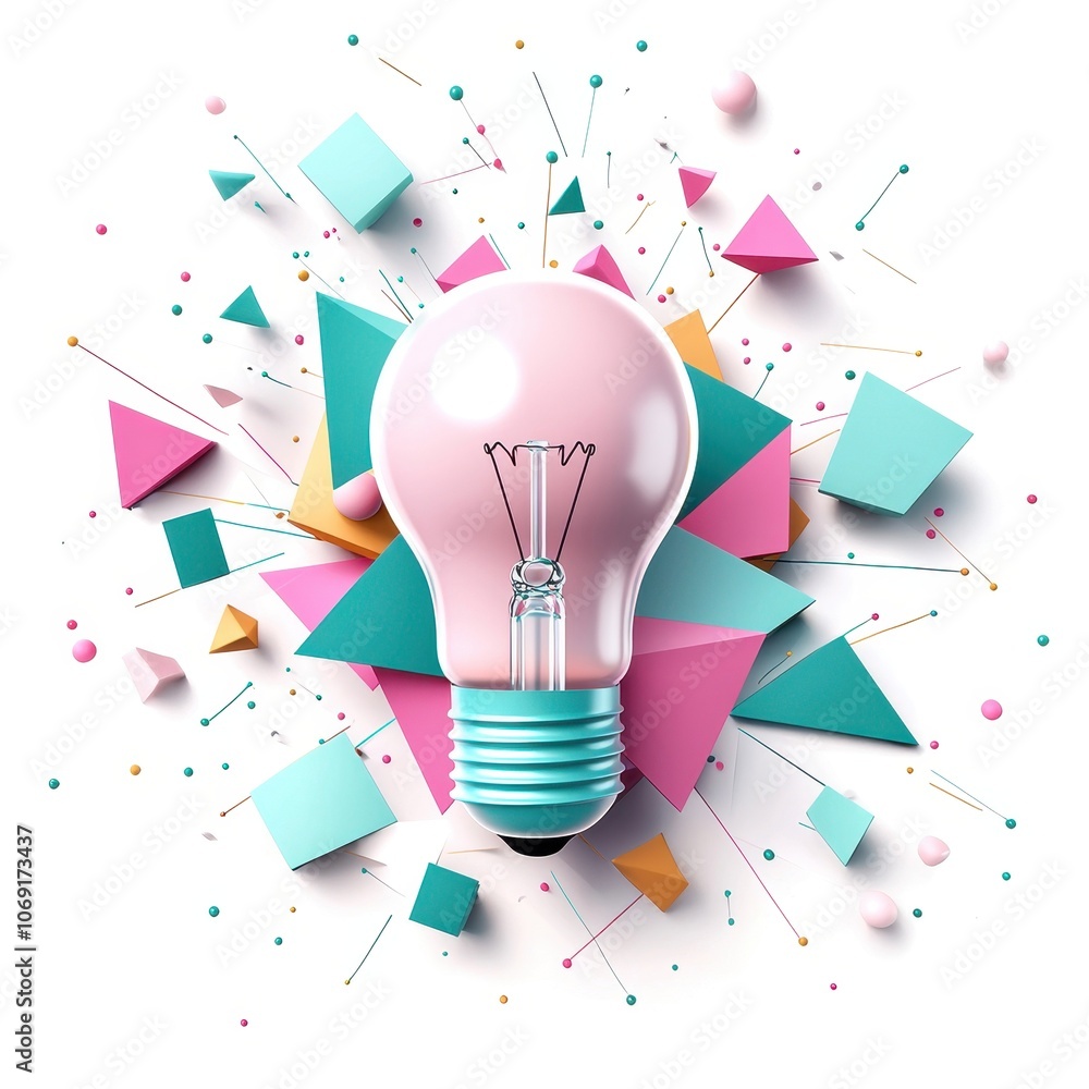 Poster lightbulb surrounded by geometric shapes, symbolizing structured brainstorming.