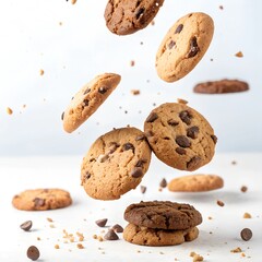 chocolate chip cookies isolated on white background