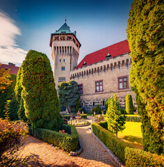 Astonishing autumn view of Smolenicky castle. Stunning morning cityscape of Smolenice village, municipality of Trnava District, Slovakia, Europe. Traveling concept background. © Andrew Mayovskyy