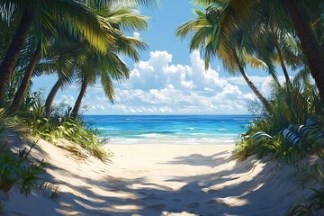 Obraz premium Sunlit Pathway to a Hidden Tropical Beach