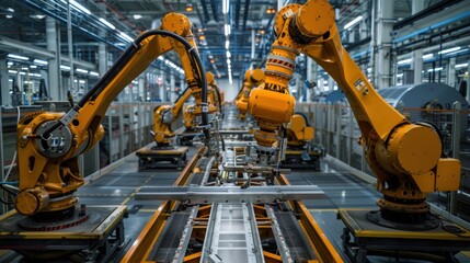 Advanced Aerospace Manufacturing with Robots and Engineers Building Satellite Components