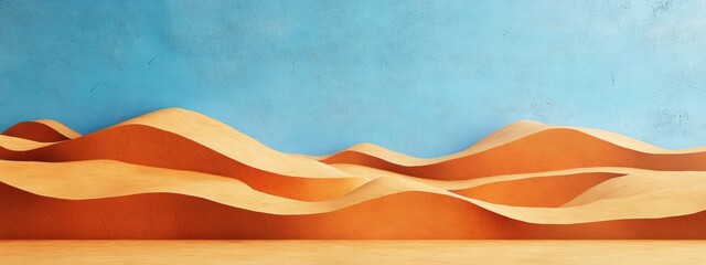 Obraz premium Minimalist desert landscape featuring sharp layered dunes under a vibrant blue sky, evoking tranquility and vastness.