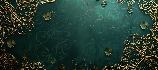 Elegant St. Patrick's Day Banner with Golden Celtic Patterns and Shamrocks for Design Use