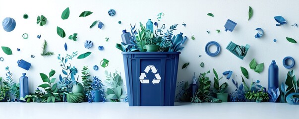 Eco-friendly paper art graphic with recycling and sustainability elements