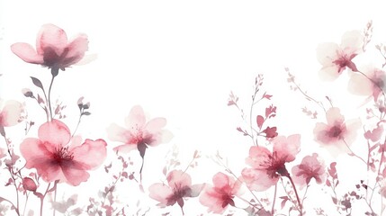 Obraz premium Watercolor illustration spring blossom flowers with soft pink petals and subtle foliage isolated on white background
