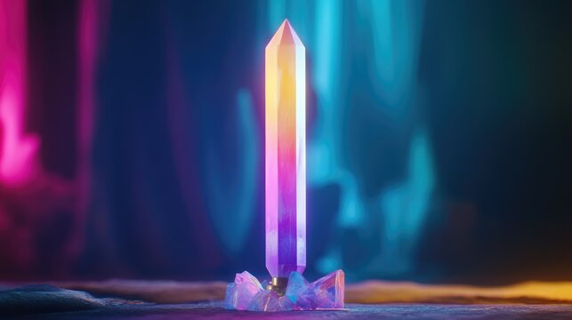 Selective focus on a crystal athame a ceremonial blade and magical tool for rituals and spiritual practices