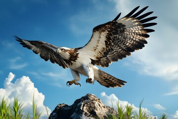 Obraz premium A hawk with a white chest soars through the sky