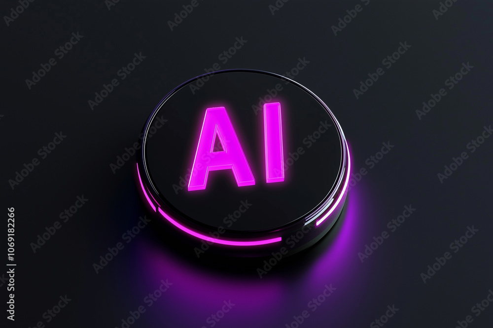 Poster purple square with the letters ai on it. the square is illuminated and has a futuristic feel to it