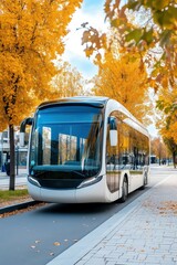 Obraz premium Concept design of the exterior of a modern bus. Public transport of the city of the future. Passenger transportation. Comfortable city transport