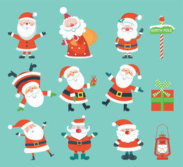 Christmas set of cartoon Santa.