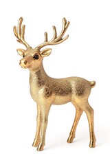 Golden reindeer figurine on white