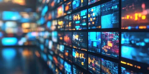 Digital technology background with binary code and video screens, symbolizing the evolution of online media Generative AI