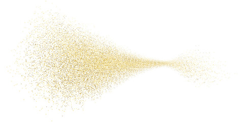 Splash of golden glitter, glittery stardust explosion, shimmering spray effect, festive holiday particles. Vector illustration.	