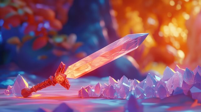 Selective focus on a crystal athame a ceremonial blade and magical tool for rituals and spiritual practices