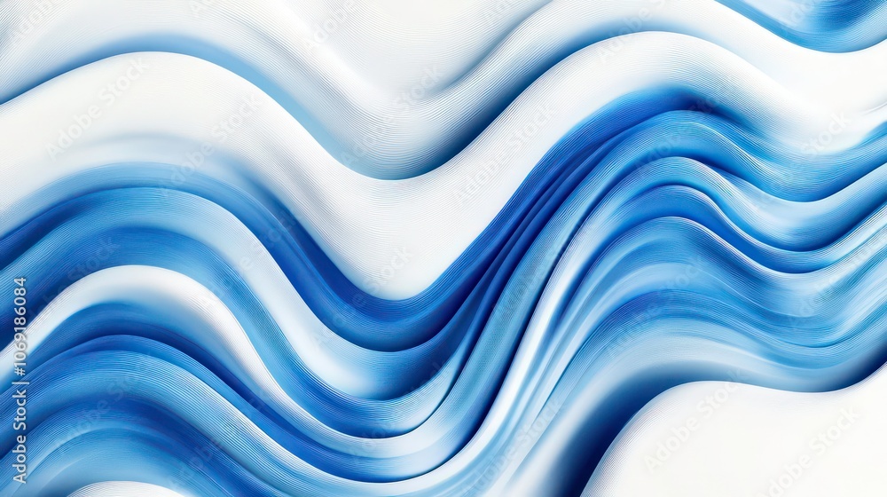 Poster abstract waves of blue and white create a fluid, dynamic visual effect.