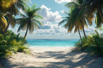 Obraz premium Tropical Path to Tranquil Beach with Azure Water