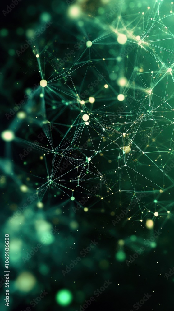Poster exploring futuristic technology with green and white digital patterns. generative ai