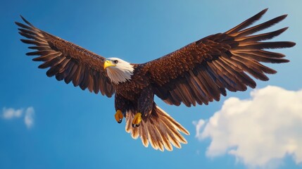 Obraz premium Majestic white tailed eagle soaring through a clear blue sky showcasing its powerful wingspan and natural grace