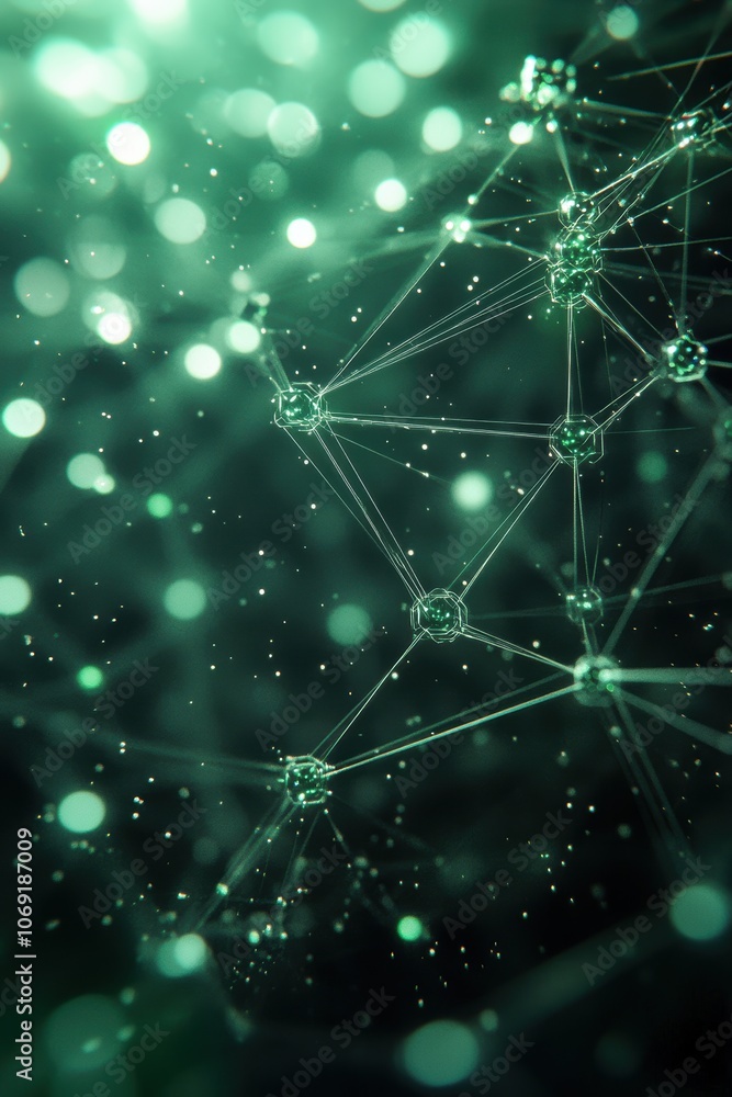 Poster exploring futuristic technology concepts with green and white digital patterns. generative ai