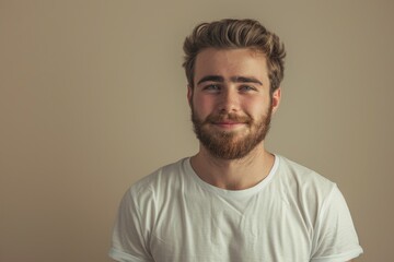 Obraz premium Smiley guy in white t shirt portrait