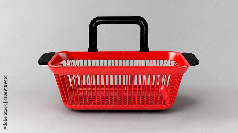 Poster 3d food basket, red basket with a black handle for shopping in a realistic style, shopping and sales