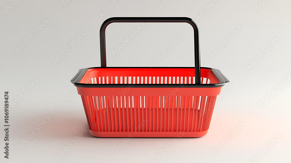 Poster 3d food basket, red basket with a black handle for shopping in a realistic style, shopping and sales