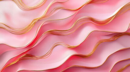 Fototapeta premium A flowing, textured fabric with soft pink waves and golden edges, evoking elegance and movement.