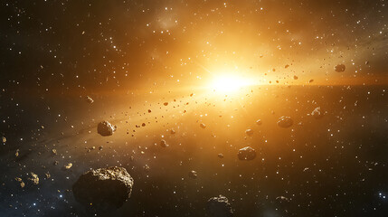 Fototapeta premium 3d illustration, Nebula And Asteroid Field In Deep Space