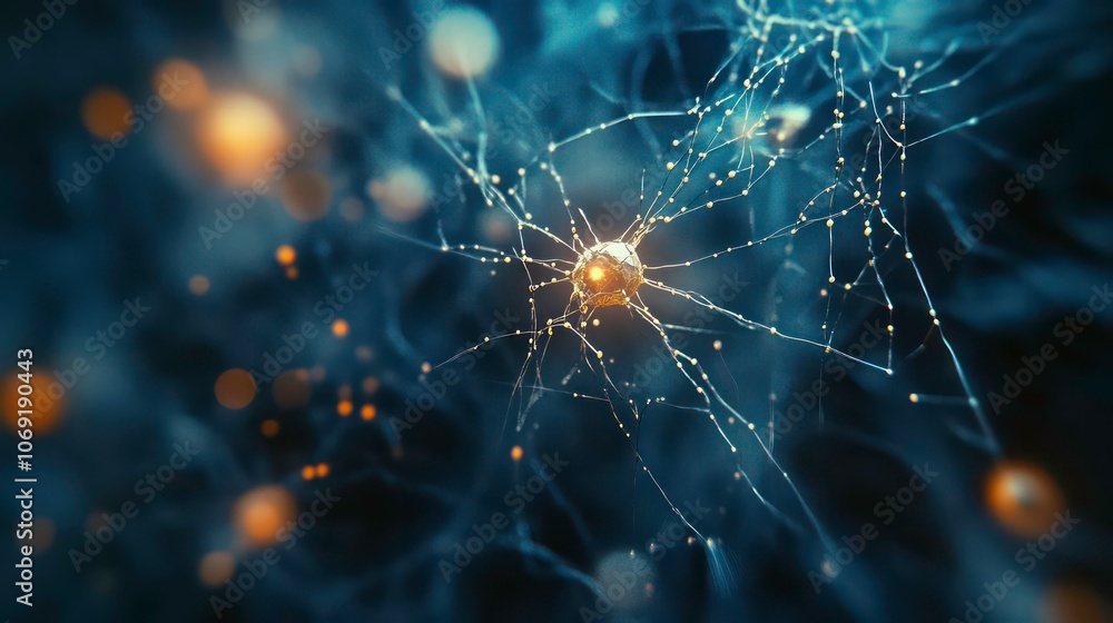 Poster a digital representation of neurons and synapses, illustrating neural connections.