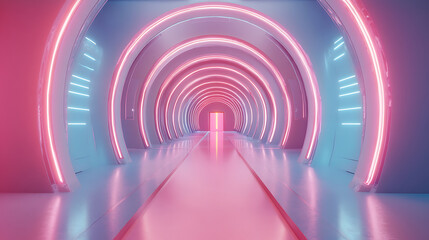 3d illustration, clean futuristic alien scifi fantasy hangar tunnel corridor