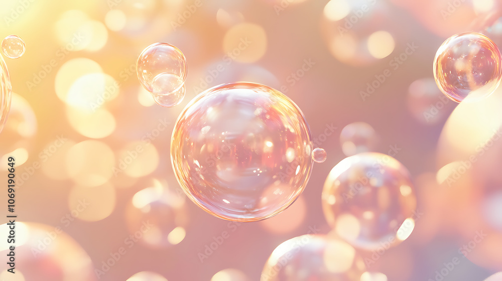 Poster 3d render, abstract background with translucent soap bubbles, wallpaper with glass balls