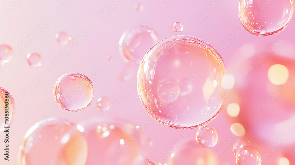 Poster 3d render, abstract background with translucent soap bubbles, wallpaper with glass balls