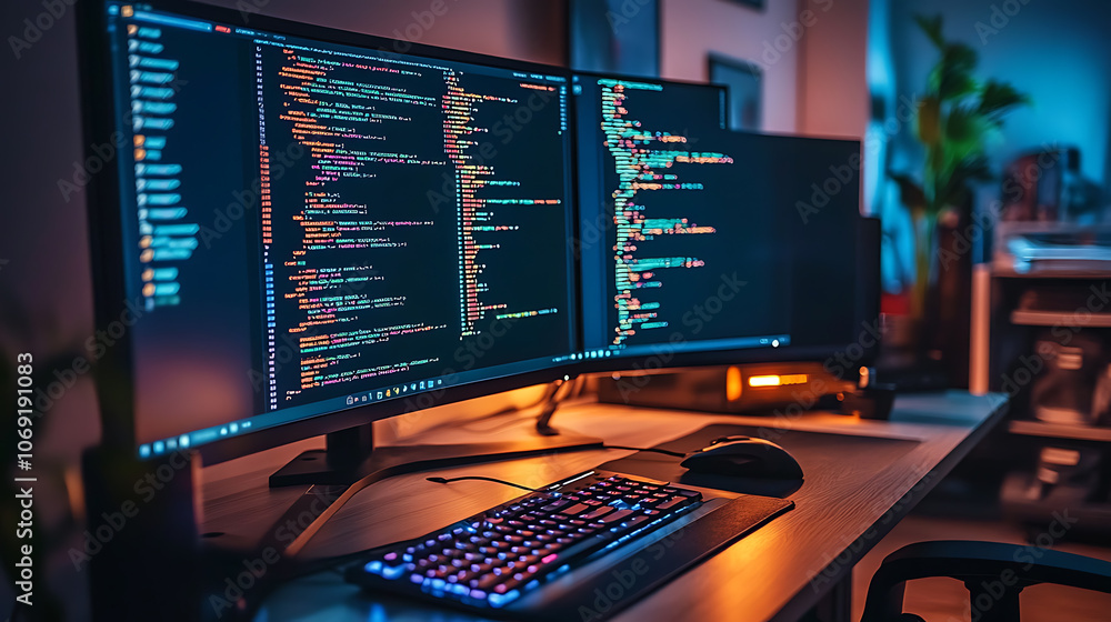 Poster 4K, Hacker code running down a computer screen terminal