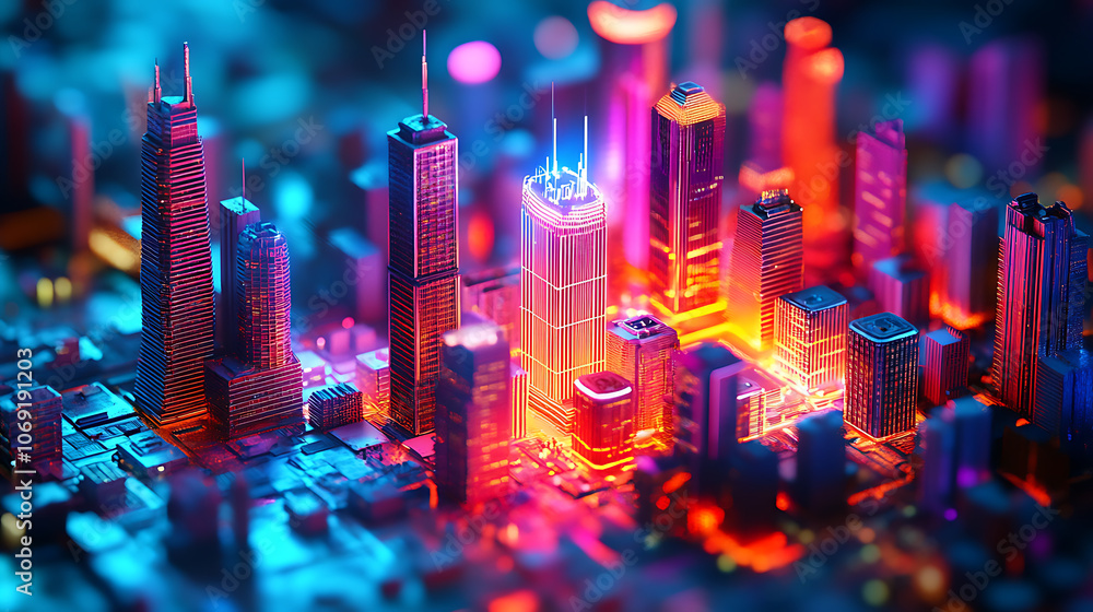 Poster 4K tech city light displacement map texture for 3d modelling