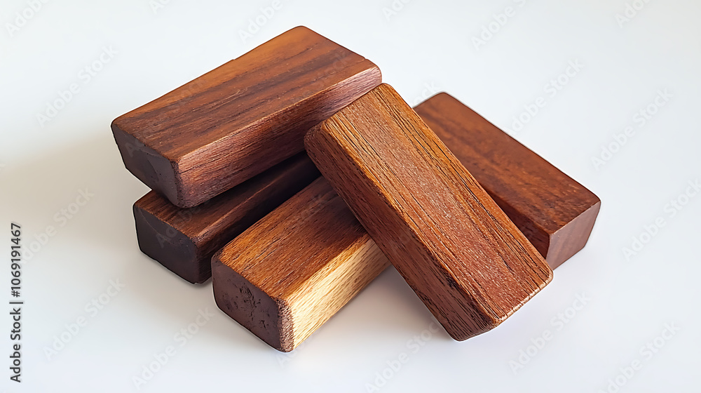 Poster a pile of five wooden blocks on the soft white background