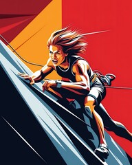Dynamic Climbing Illustration Showcasing Adventurous Female Rock Climber in Action