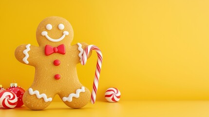 Naklejka premium Create delightful christmas moments with a cheerful gingerbread man and festive candy canes