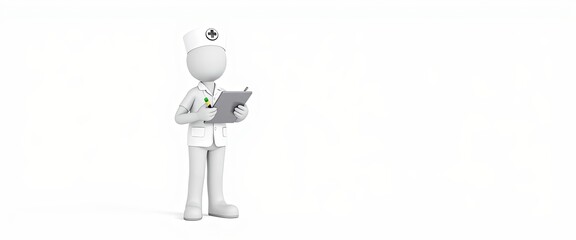 3D nurse character, minimalist style, healthcare representation, with copy space