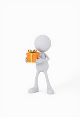 3D stick figure holding a gift box for festive designs minimalist style with copy space