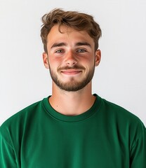 Obraz premium Smiling young man with beard wearing green shirt