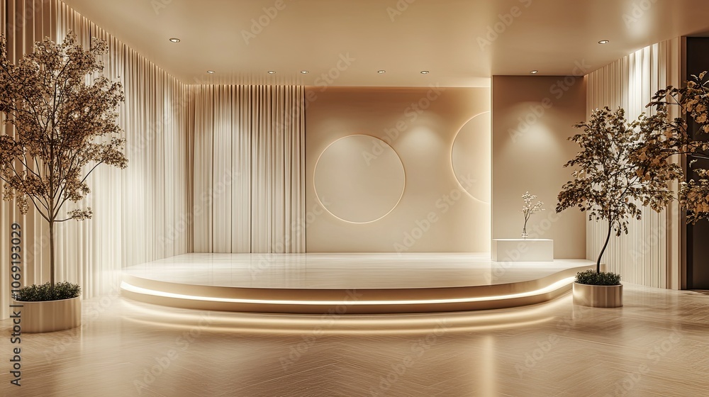 Poster minimal 3d exhibition background with soft lighting and spacious design, ready for elegant displays