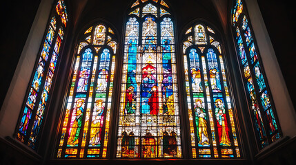 Bright and colourful stained glass window