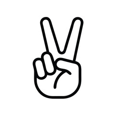 Peace Sign Hand Gesture Outline Icon, Minimalist black outline of a hand making a peace sign, symbolizing harmony, victory, and positivity, ideal for social and motivational themes.
